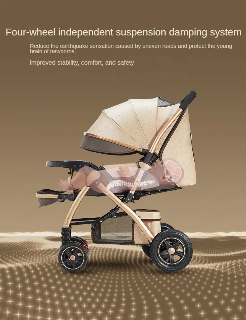 Four-wheel Strollers High Landscape Strollers Baby Car Trolley Pram Baby Carriage Foldable and Washable Multifunctional Stroller
