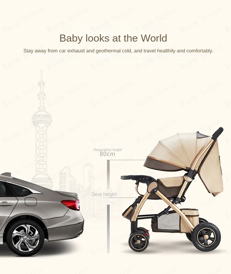 Four-wheel Strollers High Landscape Strollers Baby Car Trolley Pram Baby Carriage Foldable and Washable Multifunctional Stroller