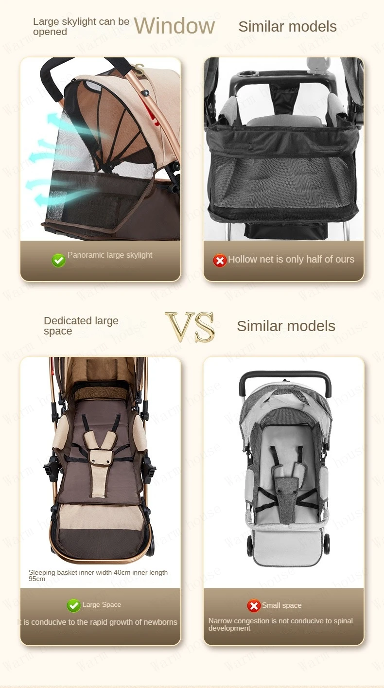 Four-wheel Strollers High Landscape Strollers Baby Car Trolley Pram Baby Carriage Foldable and Washable Multifunctional Stroller
