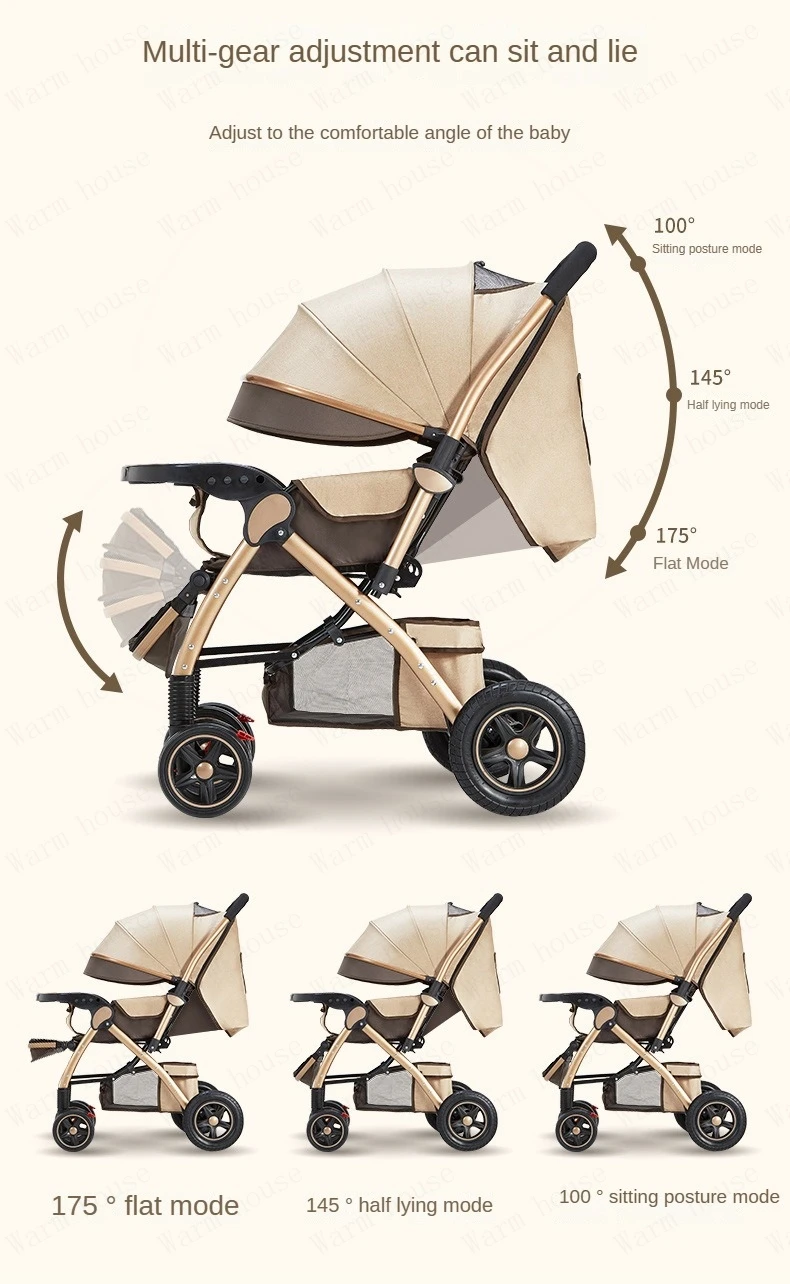 Four-wheel Strollers High Landscape Strollers Baby Car Trolley Pram Baby Carriage Foldable and Washable Multifunctional Stroller