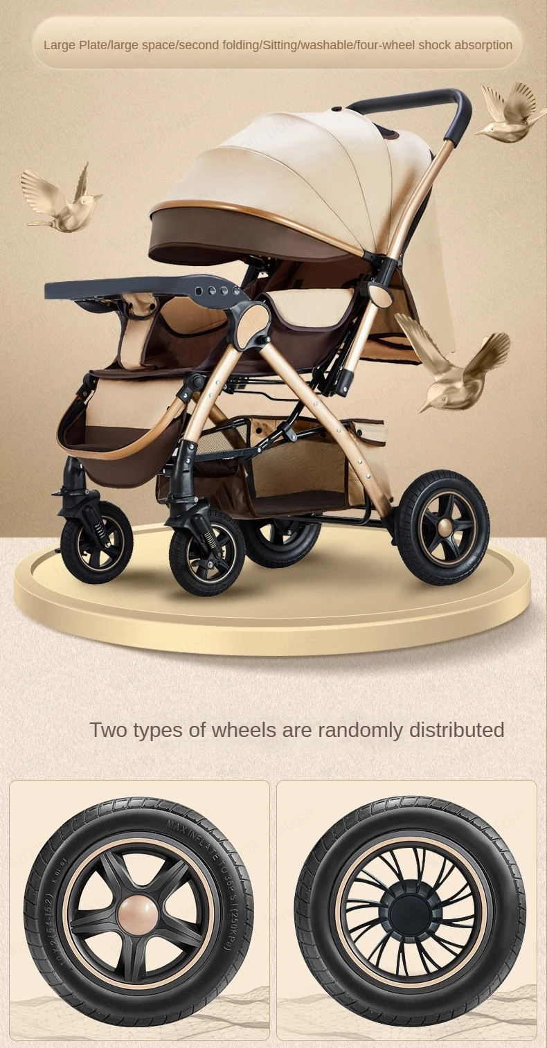 Four-wheel Strollers High Landscape Strollers Baby Car Trolley Pram Baby Carriage Foldable and Washable Multifunctional Stroller