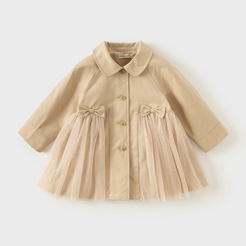 Dave Bella Children Girl's Outerwear 2025 New Autumn Fashion Casual Classy Noble Jacket Coat Tops Mesh Outdoor Party DB3241764