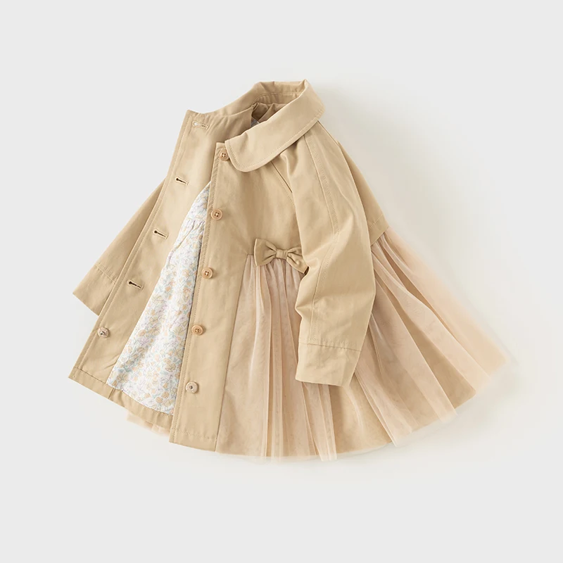 Dave Bella Children Girl's Outerwear 2025 New Autumn Fashion Casual Classy Noble Jacket Coat Tops Mesh Outdoor Party DB3241764