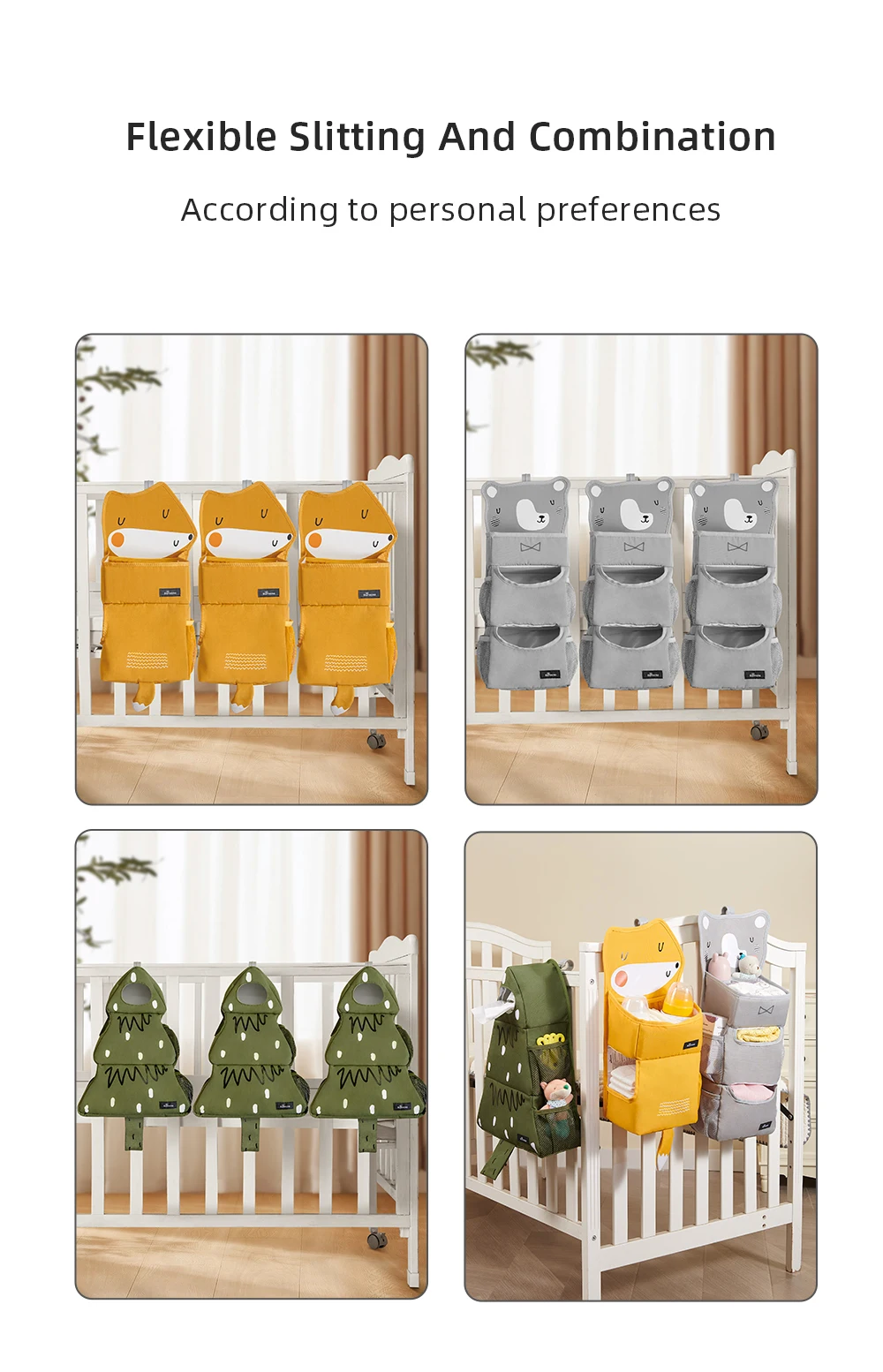 Sunveno Cartoon Baby Crib Hanging Storage Bag, Multi-functional Organizer for Baby Supplies Baby Room Decor