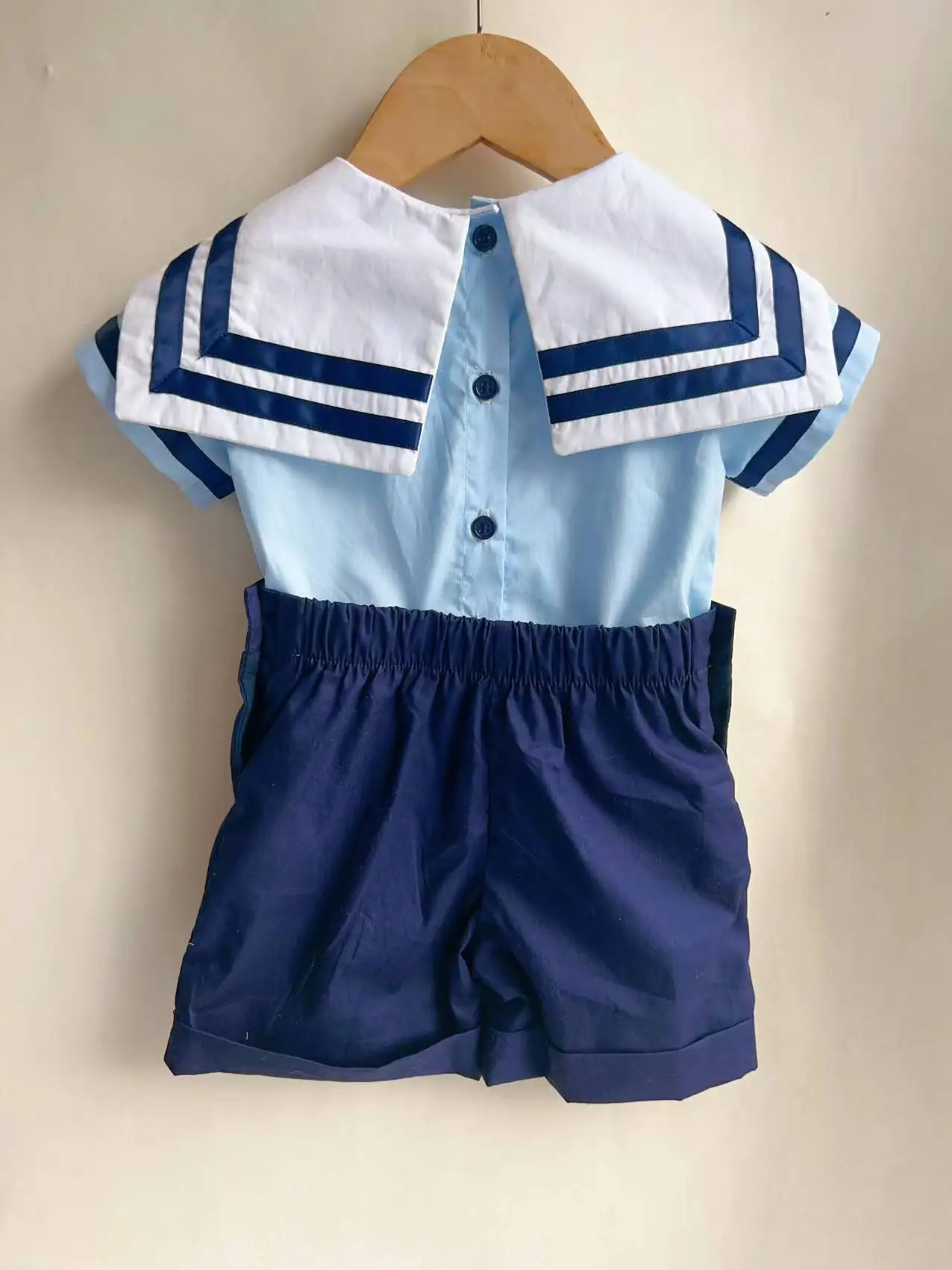 Boy Girls Sailor Suit Short White Uniform Striped Tie Set Dress Classic Retro Cotton Linen Siblings Outfit Birthday Clothing