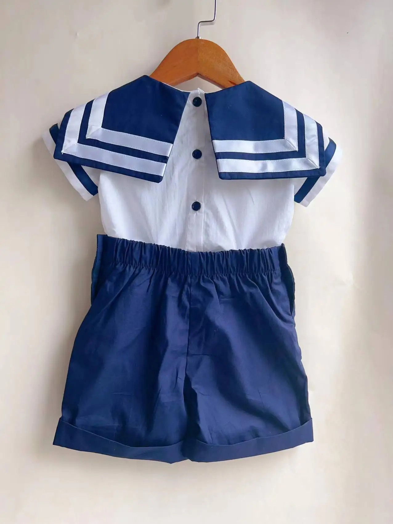 Boy Girls Sailor Suit Short White Uniform Striped Tie Set Dress Classic Retro Cotton Linen Siblings Outfit Birthday Clothing