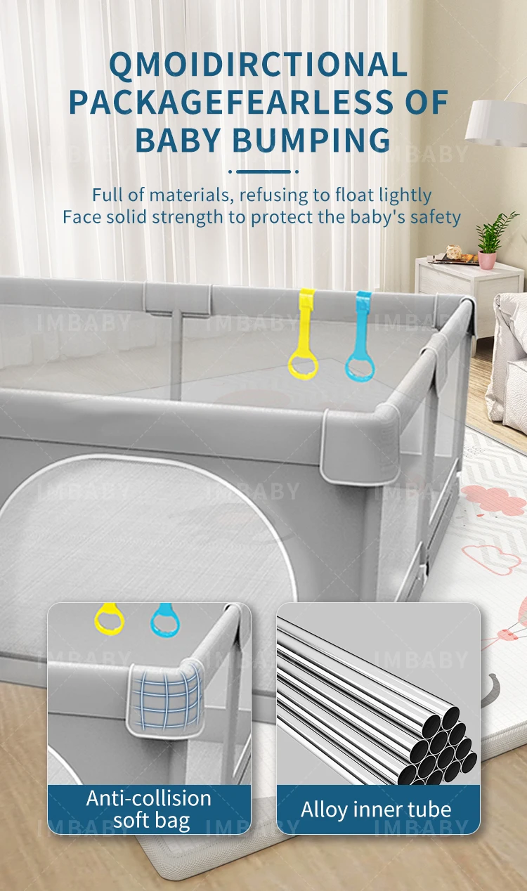 IMBABY Baby Playpen Light Gray Infant Fence 150x180 Baby Playground 180x200 Activities for Baby Large Dry Pool Safety Fence