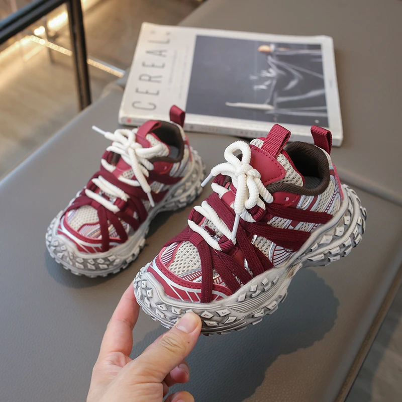 Children's Sneakers for Boy Chunky Non-slip Girls Sneakers Fashion Mesh Breathable Kids Causal School Basketball Shoes Versatile
