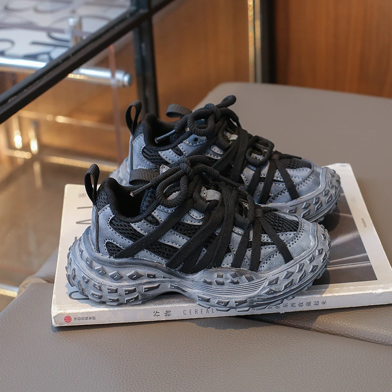 Children's Sneakers for Boy Chunky Non-slip Girls Sneakers Fashion Mesh Breathable Kids Causal School Basketball Shoes Versatile