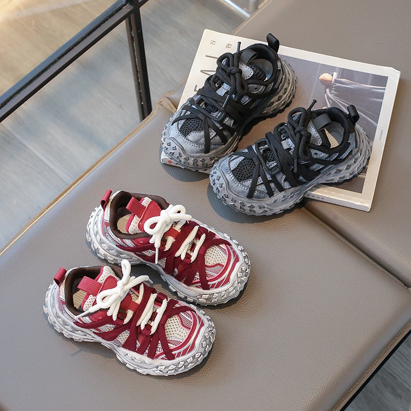 Children's Sneakers for Boy Chunky Non-slip Girls Sneakers Fashion Mesh Breathable Kids Causal School Basketball Shoes Versatile