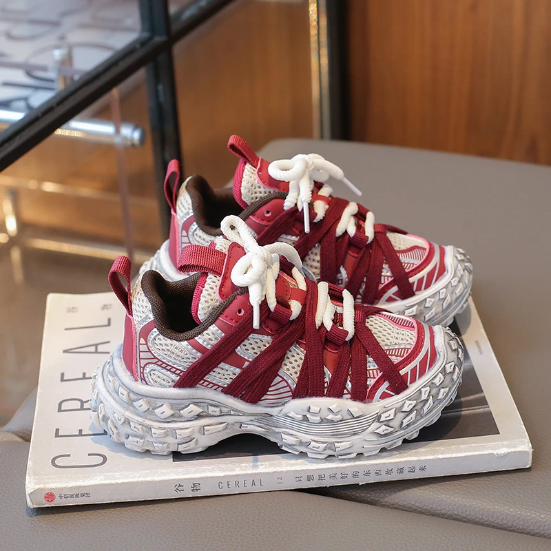 Children's Sneakers for Boy Chunky Non-slip Girls Sneakers Fashion Mesh Breathable Kids Causal School Basketball Shoes Versatile