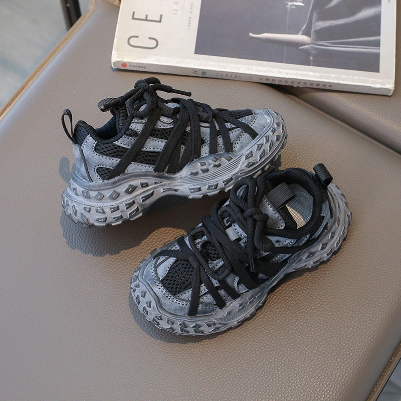Children's Sneakers for Boy Chunky Non-slip Girls Sneakers Fashion Mesh Breathable Kids Causal School Basketball Shoes Versatile