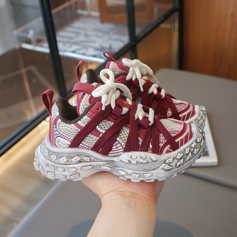 Children's Sneakers for Boy Chunky Non-slip Girls Sneakers Fashion Mesh Breathable Kids Causal School Basketball Shoes Versatile
