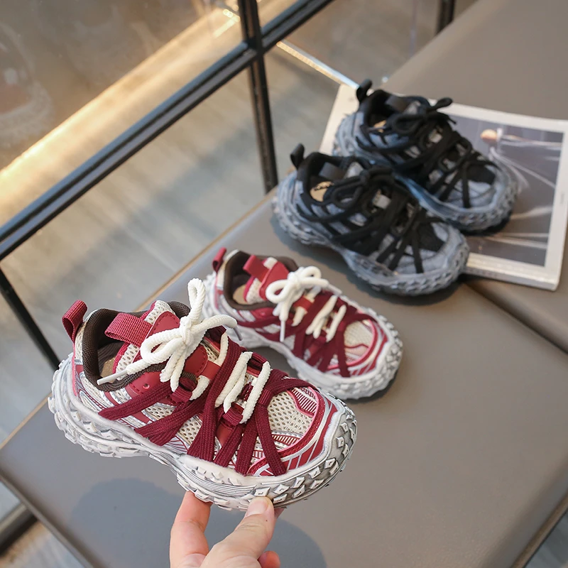 Children's Sneakers for Boy Chunky Non-slip Girls Sneakers Fashion Mesh Breathable Kids Causal School Basketball Shoes Versatile
