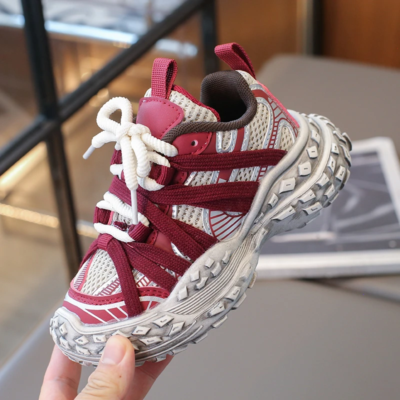 Children's Sneakers for Boy Chunky Non-slip Girls Sneakers Fashion Mesh Breathable Kids Causal School Basketball Shoes Versatile