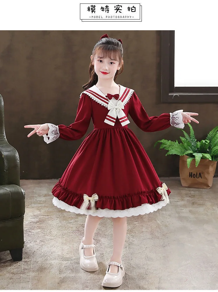 2026 Summer Lolita Child Costume Clothes Girls Casual Midi Dress Children Dresses For Teens Party Princess Sundress 5-14 Years
