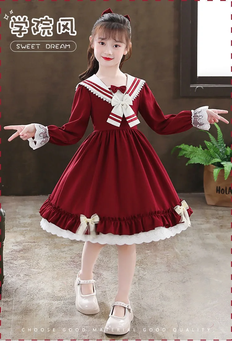 2026 Summer Lolita Child Costume Clothes Girls Casual Midi Dress Children Dresses For Teens Party Princess Sundress 5-14 Years