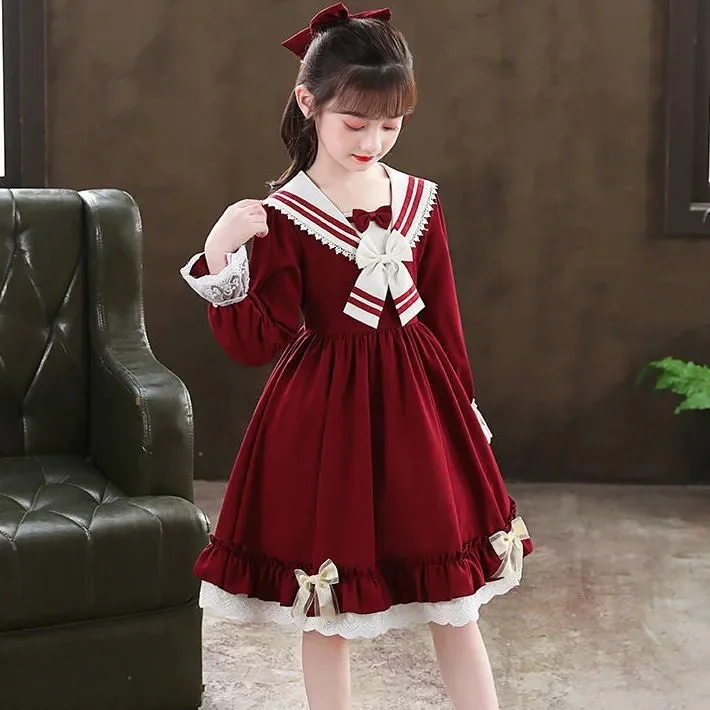 2026 Summer Lolita Child Costume Clothes Girls Casual Midi Dress Children Dresses For Teens Party Princess Sundress 5-14 Years