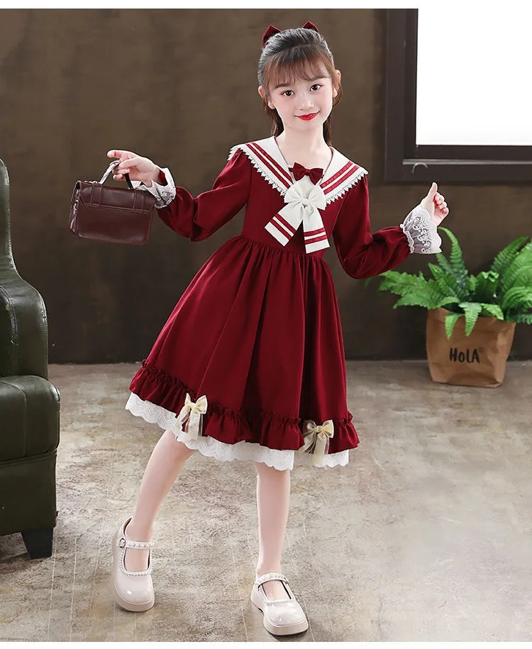 2026 Summer Lolita Child Costume Clothes Girls Casual Midi Dress Children Dresses For Teens Party Princess Sundress 5-14 Years