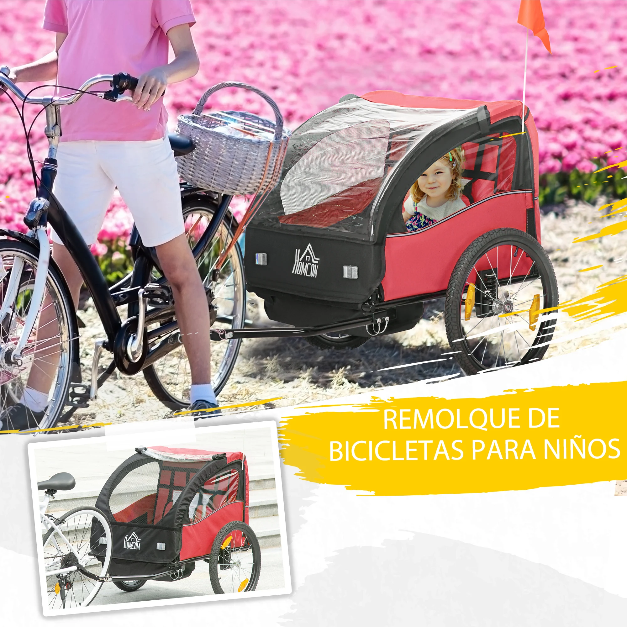 Homcom Bicycle Trailer for Children +18 Months with 2 Seats 140X88X90 cm