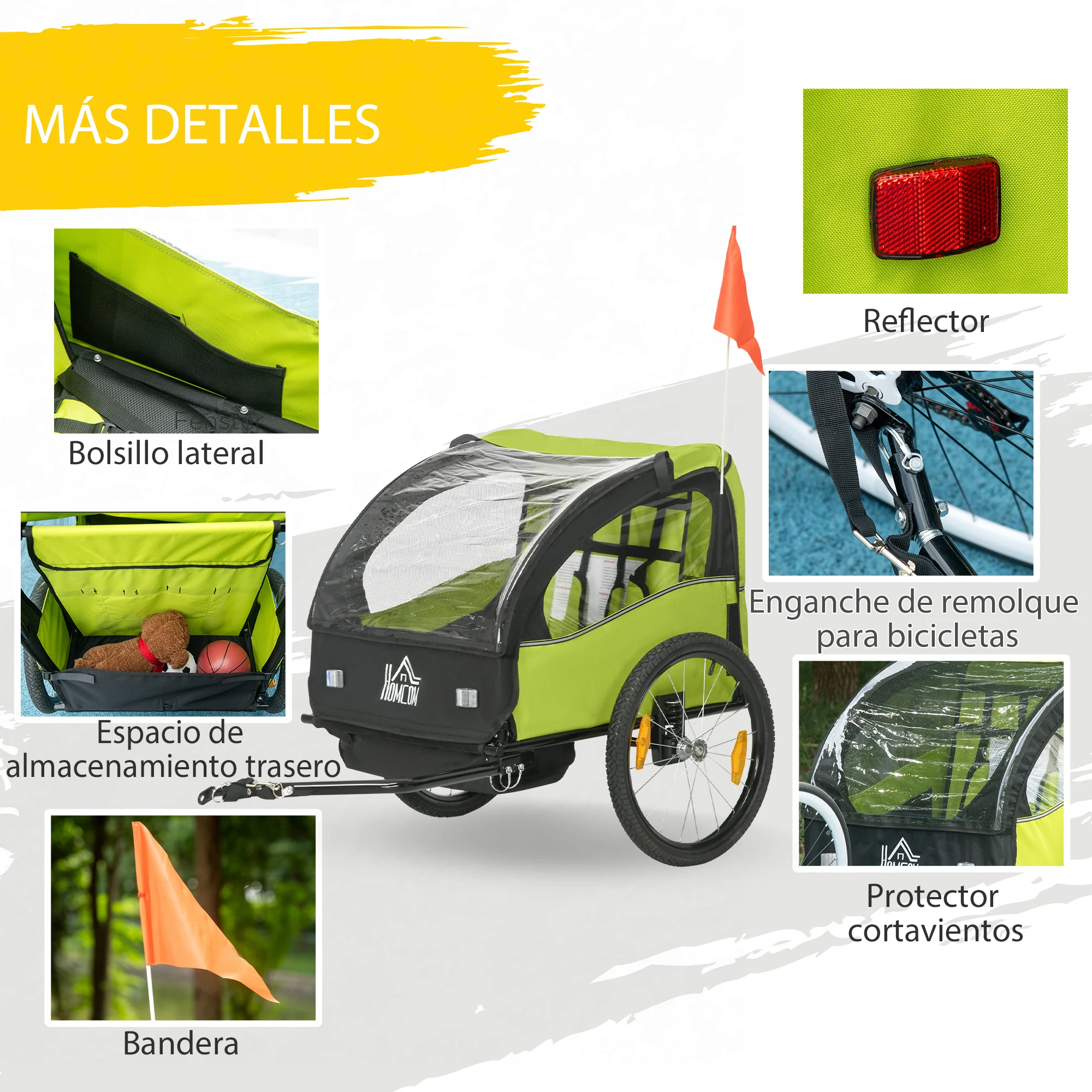 Homcom Bicycle Trailer for Children +18 Months with 2 Seats 140X88X90 cm
