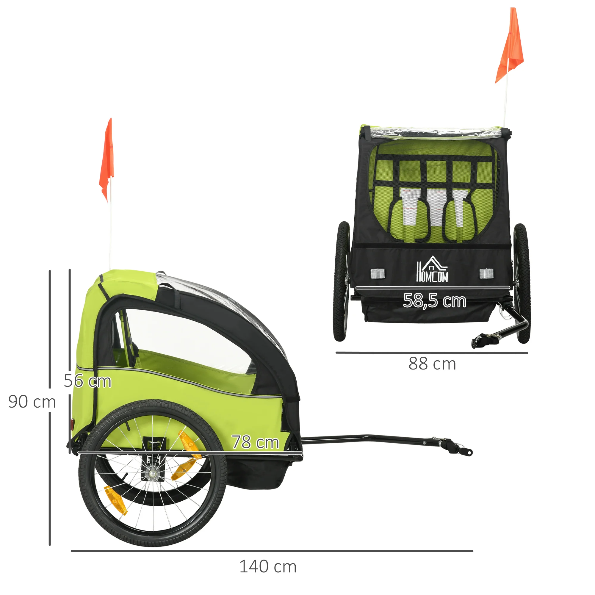 Homcom Bicycle Trailer for Children +18 Months with 2 Seats 140X88X90 cm