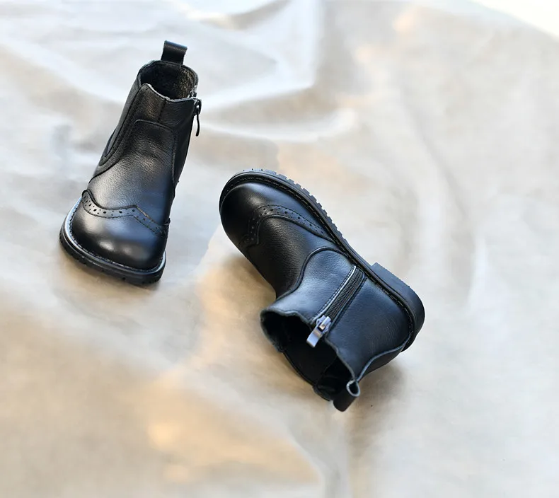 Genuine Leather Children Fashion Boots Autumn Winter Warm Snow Shoes Kids Girls Boys Casual Shoes Top Quality Retro Cowhide Boot