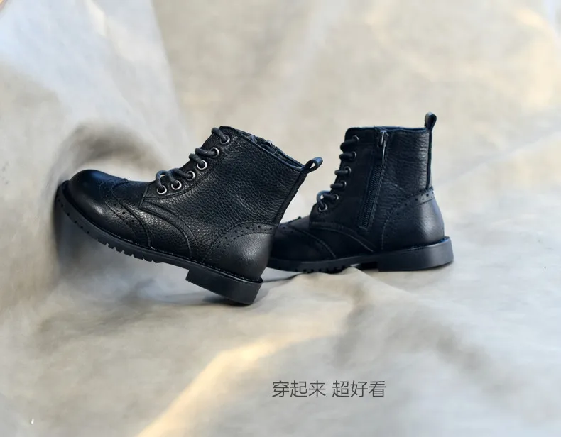 Genuine Leather Children Fashion Boots Autumn Winter Warm Snow Shoes Kids Girls Boys Casual Shoes Top Quality Retro Cowhide Boot