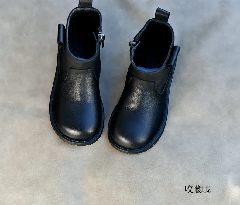 Genuine Leather Children Fashion Boots Autumn Winter Warm Snow Shoes Kids Girls Boys Casual Shoes Top Quality Retro Cowhide Boot
