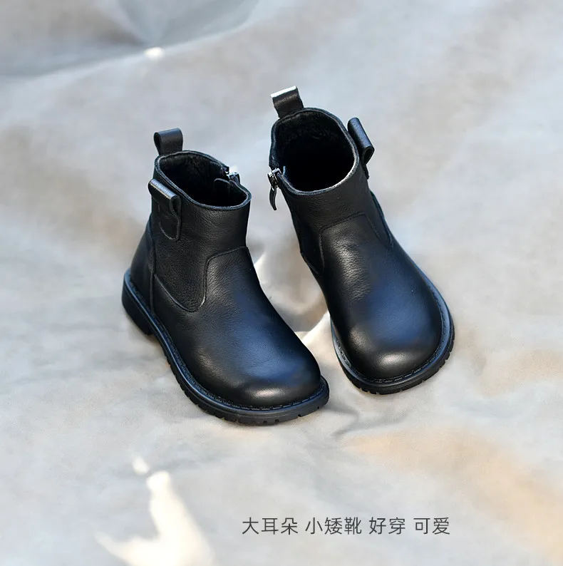 Genuine Leather Children Fashion Boots Autumn Winter Warm Snow Shoes Kids Girls Boys Casual Shoes Top Quality Retro Cowhide Boot
