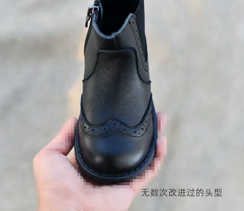 Genuine Leather Children Fashion Boots Autumn Winter Warm Snow Shoes Kids Girls Boys Casual Shoes Top Quality Retro Cowhide Boot