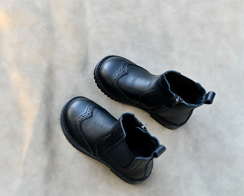 Genuine Leather Children Fashion Boots Autumn Winter Warm Snow Shoes Kids Girls Boys Casual Shoes Top Quality Retro Cowhide Boot