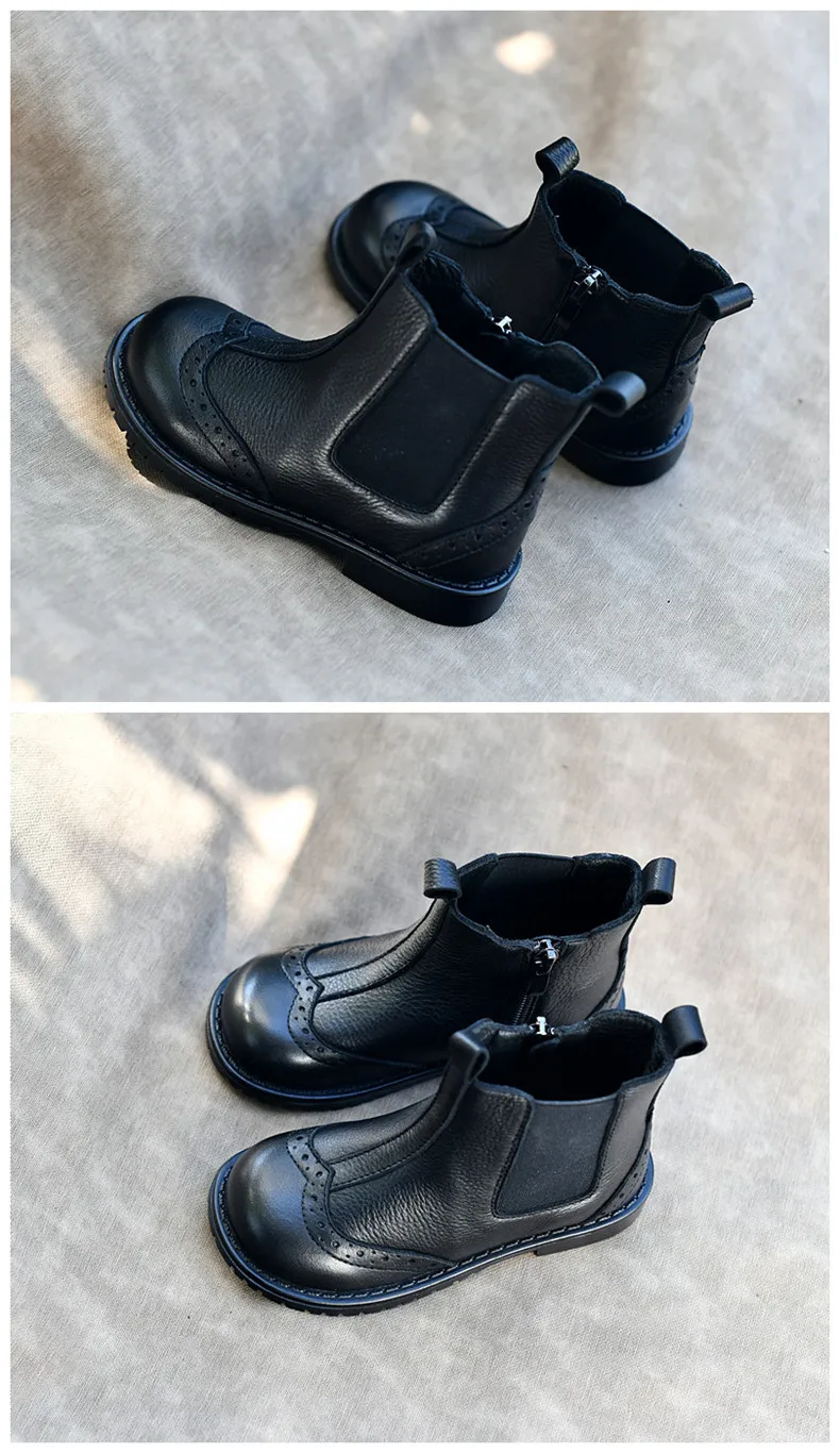 Genuine Leather Children Fashion Boots Autumn Winter Warm Snow Shoes Kids Girls Boys Casual Shoes Top Quality Retro Cowhide Boot