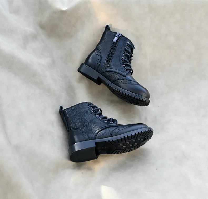 Genuine Leather Children Fashion Boots Autumn Winter Warm Snow Shoes Kids Girls Boys Casual Shoes Top Quality Retro Cowhide Boot