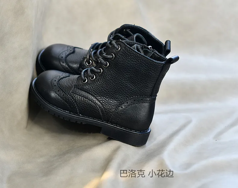Genuine Leather Children Fashion Boots Autumn Winter Warm Snow Shoes Kids Girls Boys Casual Shoes Top Quality Retro Cowhide Boot