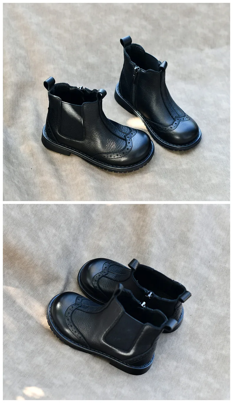 Genuine Leather Children Fashion Boots Autumn Winter Warm Snow Shoes Kids Girls Boys Casual Shoes Top Quality Retro Cowhide Boot