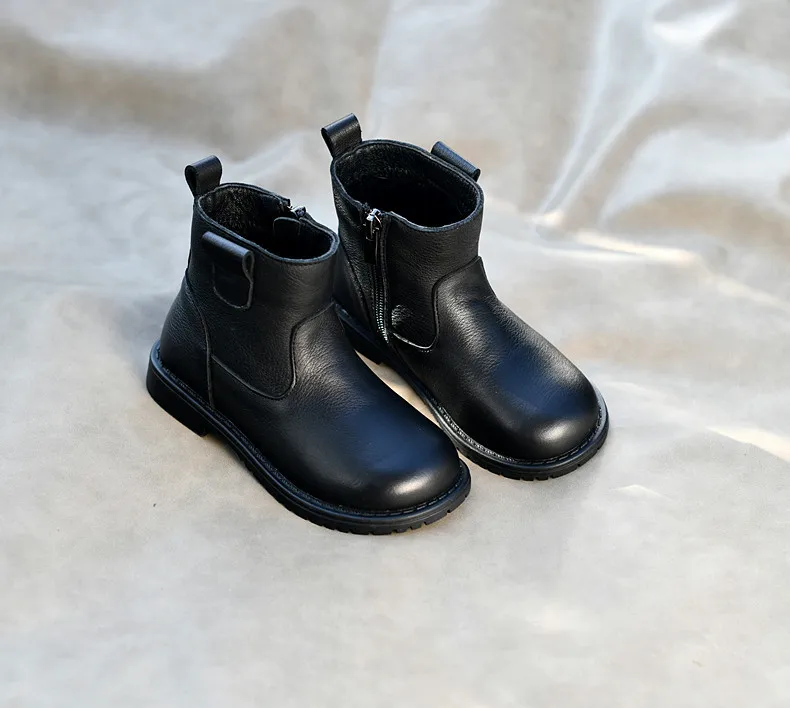 Genuine Leather Children Fashion Boots Autumn Winter Warm Snow Shoes Kids Girls Boys Casual Shoes Top Quality Retro Cowhide Boot