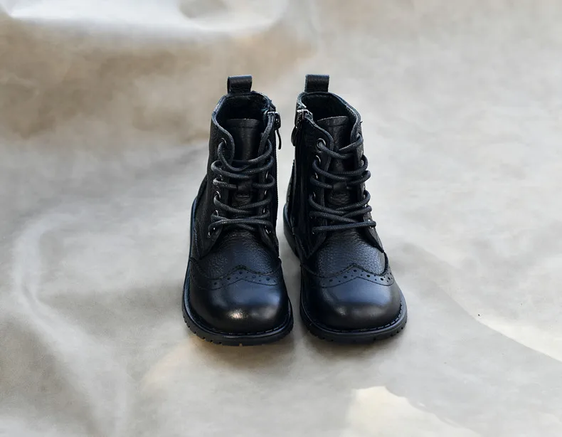 Genuine Leather Children Fashion Boots Autumn Winter Warm Snow Shoes Kids Girls Boys Casual Shoes Top Quality Retro Cowhide Boot
