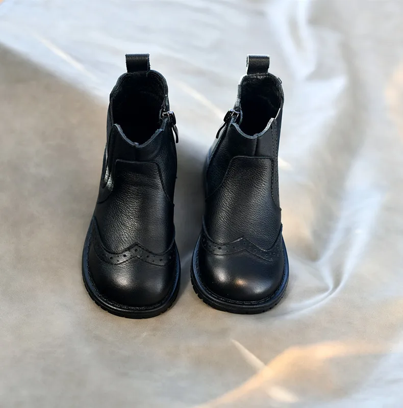 Genuine Leather Children Fashion Boots Autumn Winter Warm Snow Shoes Kids Girls Boys Casual Shoes Top Quality Retro Cowhide Boot
