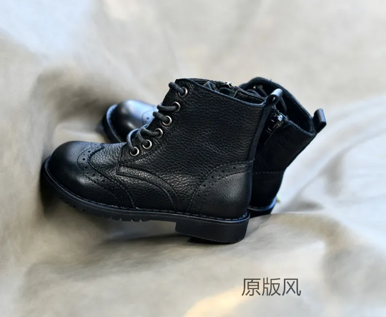 Genuine Leather Children Fashion Boots Autumn Winter Warm Snow Shoes Kids Girls Boys Casual Shoes Top Quality Retro Cowhide Boot