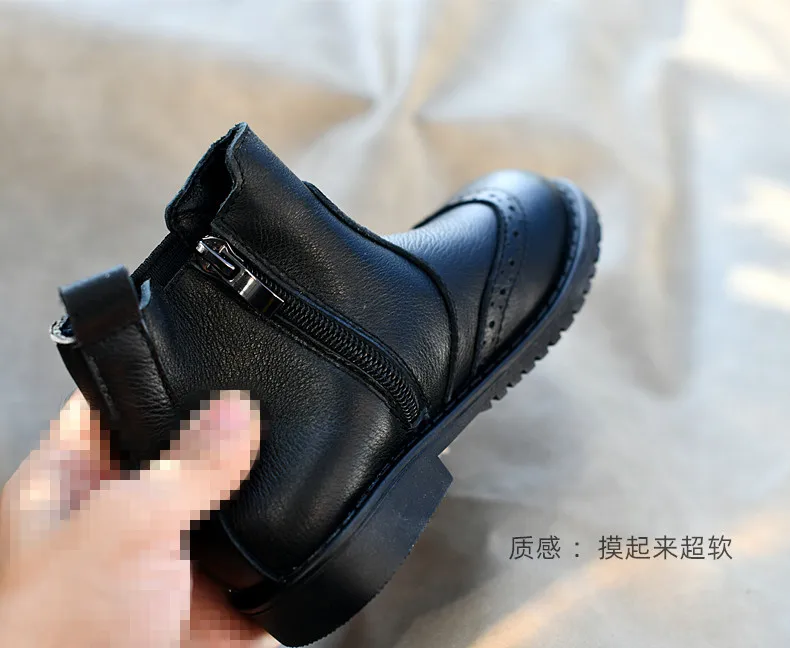 Genuine Leather Children Fashion Boots Autumn Winter Warm Snow Shoes Kids Girls Boys Casual Shoes Top Quality Retro Cowhide Boot