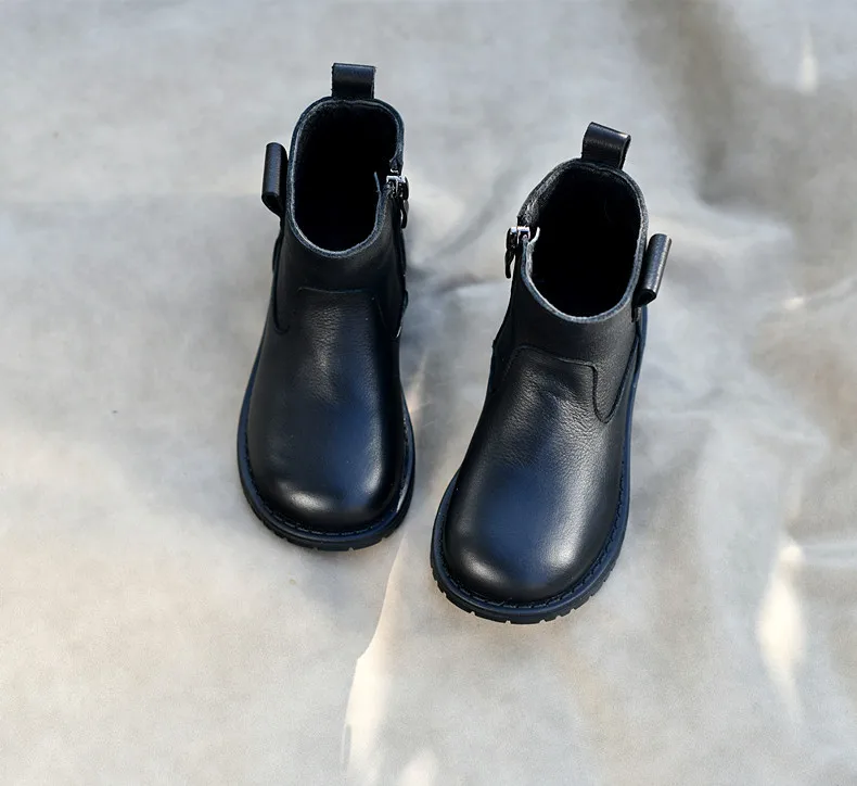 Genuine Leather Children Fashion Boots Autumn Winter Warm Snow Shoes Kids Girls Boys Casual Shoes Top Quality Retro Cowhide Boot
