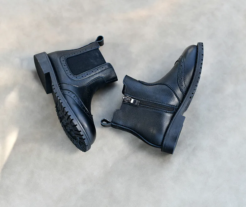 Genuine Leather Children Fashion Boots Autumn Winter Warm Snow Shoes Kids Girls Boys Casual Shoes Top Quality Retro Cowhide Boot