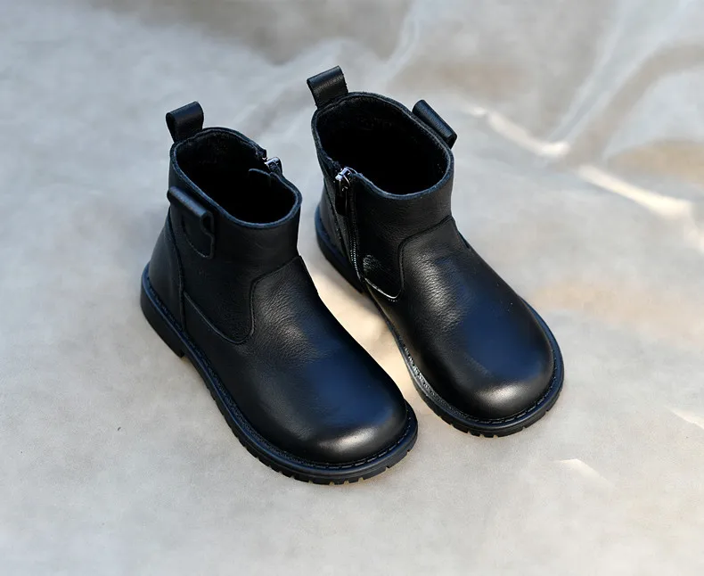 Genuine Leather Children Fashion Boots Autumn Winter Warm Snow Shoes Kids Girls Boys Casual Shoes Top Quality Retro Cowhide Boot