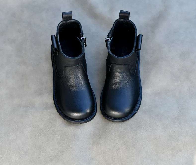 Genuine Leather Children Fashion Boots Autumn Winter Warm Snow Shoes Kids Girls Boys Casual Shoes Top Quality Retro Cowhide Boot
