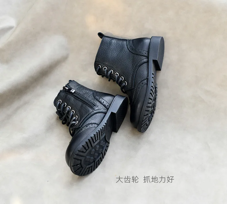 Genuine Leather Children Fashion Boots Autumn Winter Warm Snow Shoes Kids Girls Boys Casual Shoes Top Quality Retro Cowhide Boot