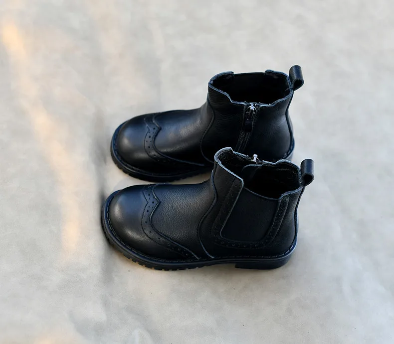 Genuine Leather Children Fashion Boots Autumn Winter Warm Snow Shoes Kids Girls Boys Casual Shoes Top Quality Retro Cowhide Boot