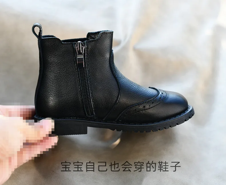 Genuine Leather Children Fashion Boots Autumn Winter Warm Snow Shoes Kids Girls Boys Casual Shoes Top Quality Retro Cowhide Boot