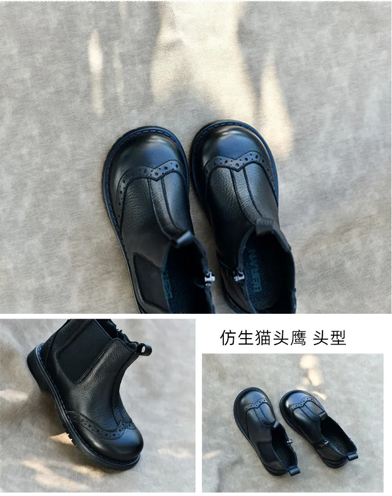 Genuine Leather Children Fashion Boots Autumn Winter Warm Snow Shoes Kids Girls Boys Casual Shoes Top Quality Retro Cowhide Boot