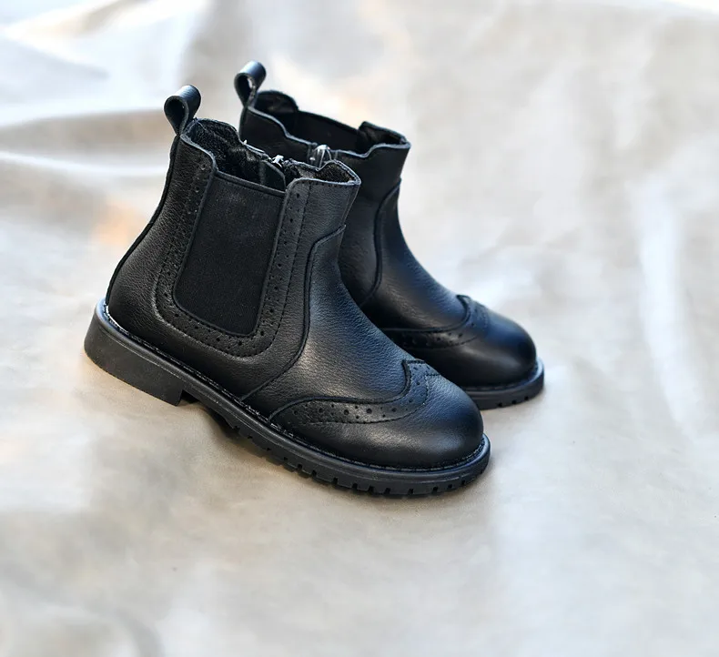 Genuine Leather Children Fashion Boots Autumn Winter Warm Snow Shoes Kids Girls Boys Casual Shoes Top Quality Retro Cowhide Boot